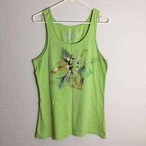 Green Source Embellished Floral Tank Top